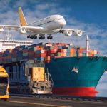 15 Transportation and logistics of Container Cargo ship and Cargo plane. 3d rendering and illustration.